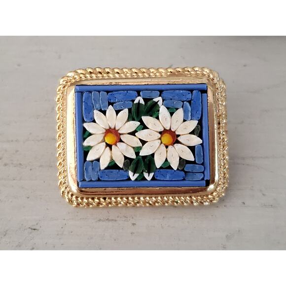 Vintage Mini Italian Mosaic Tile Pin Brooch - Picture 2 of 6